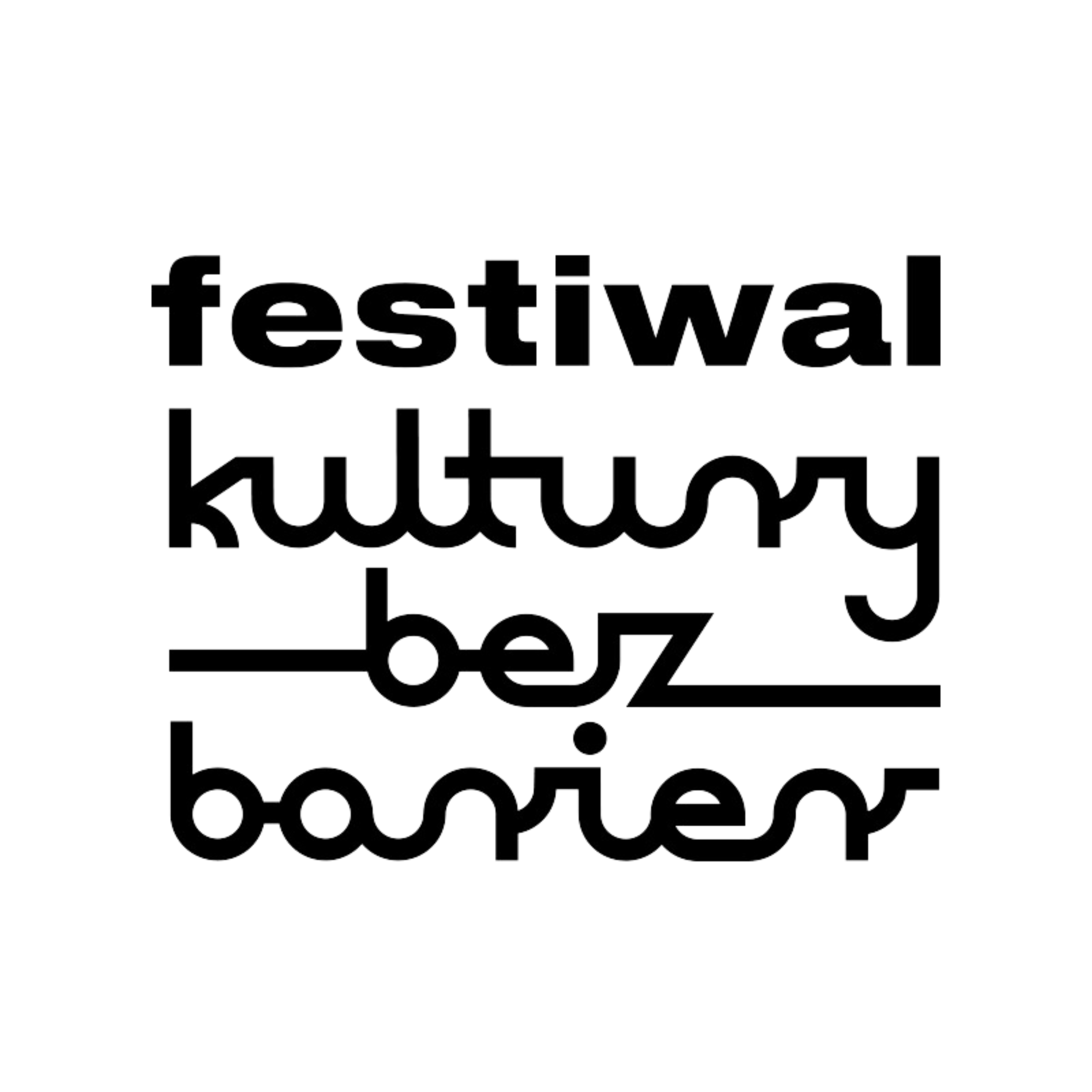 białe logo z czarnym napisem: festiwal kultury bez barier