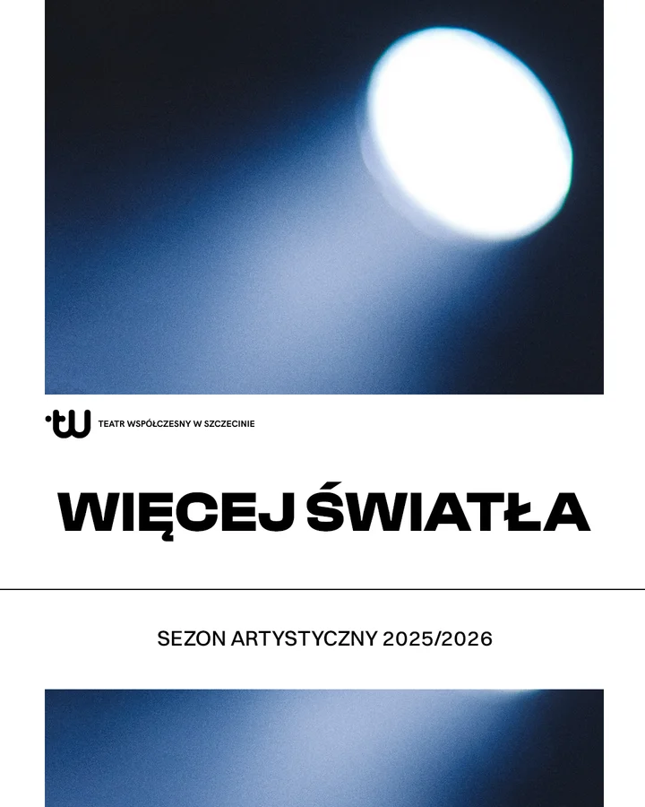 Grafika sezonowa Grafika sezonowa. Jasna szara ramka z hasłem sezonu więcej światła i zdjęcie pokazujące reflektor rozświetlający ciemność jasnym strumieniem.