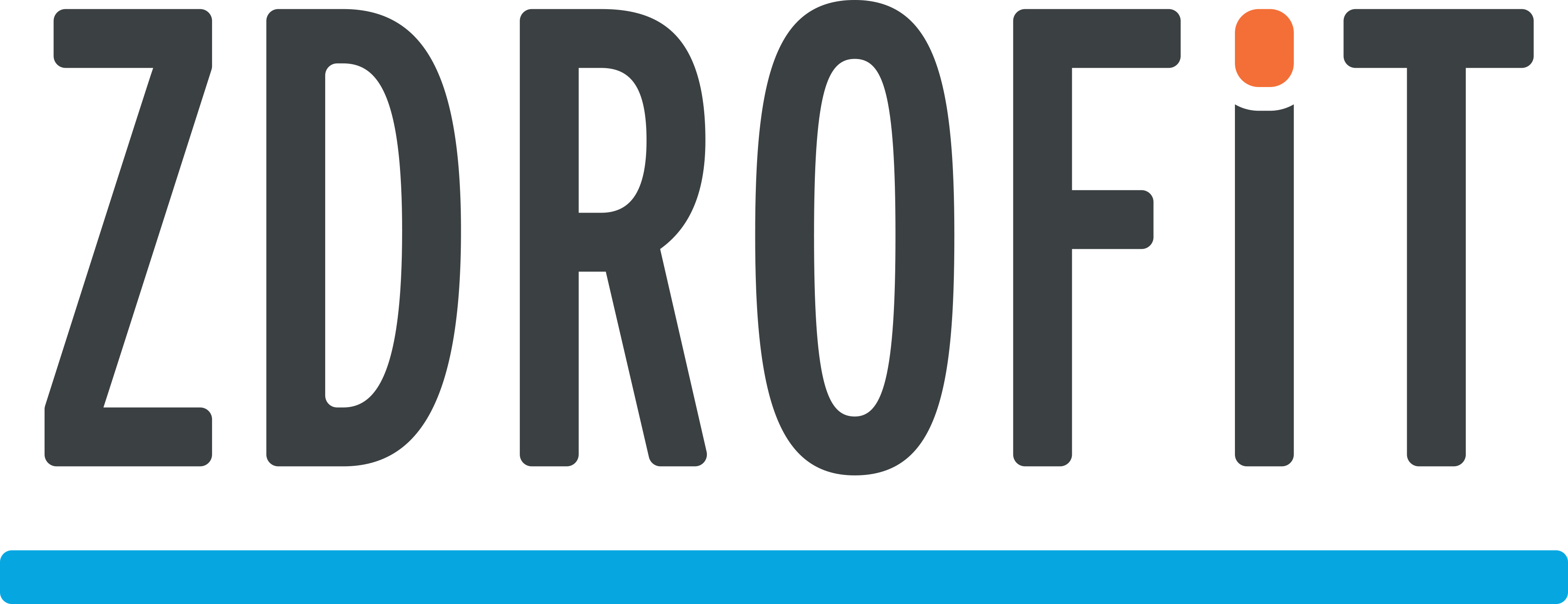 Logo Zdrofit - czarny napis, podkreślony niebieską kreską.