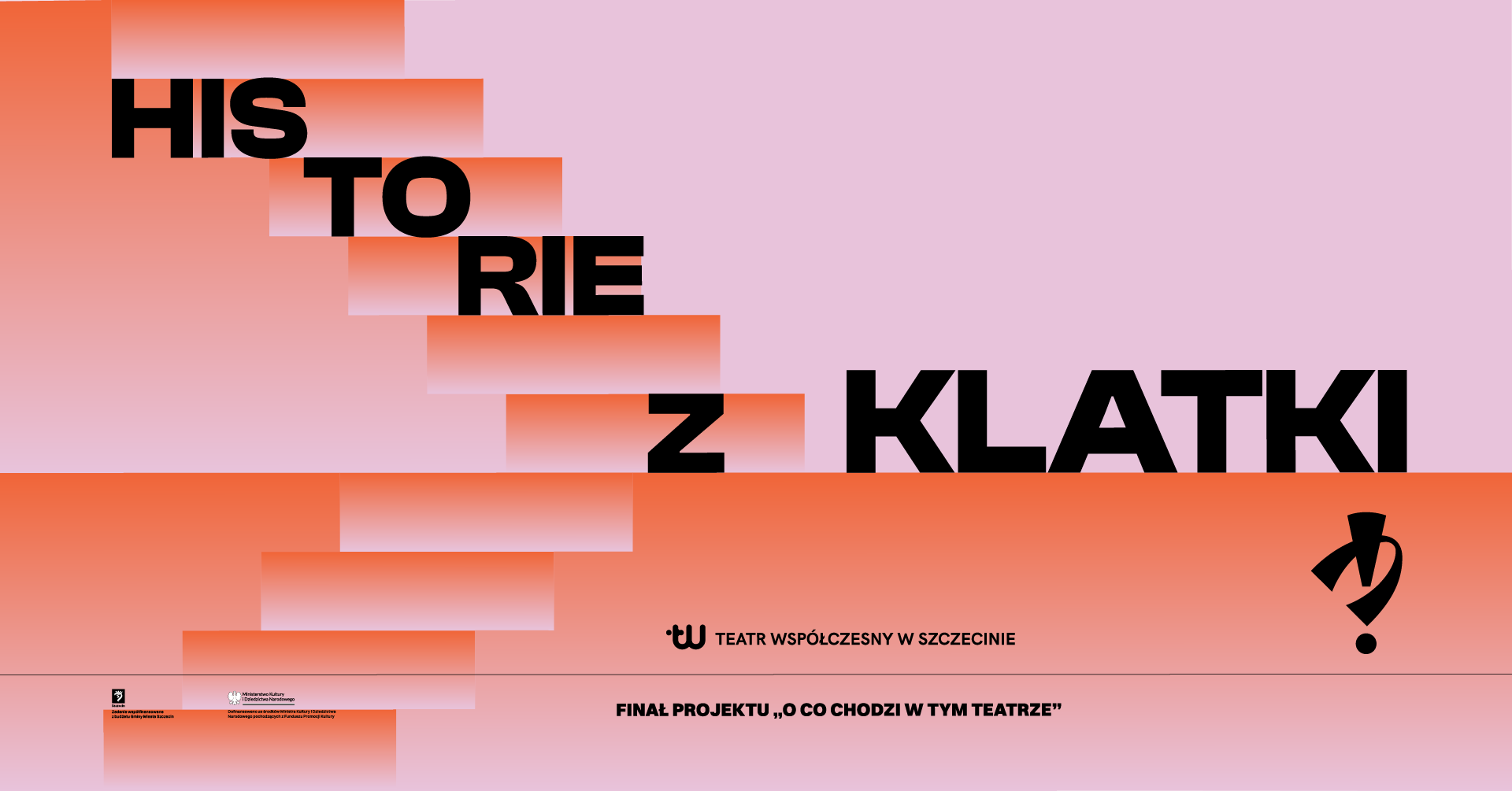 czarny napis: Historie z klatki na pomarańczowo-różowym tle