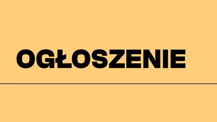 pomarańczowa grafika z napisem ogłoszenie